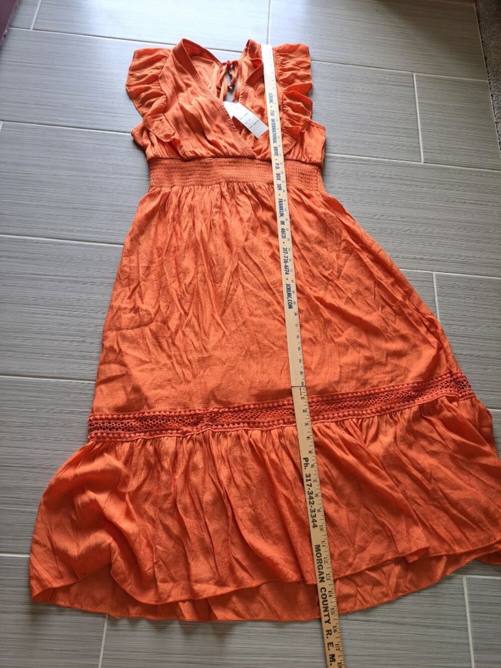 NWT 2XL Kings Road Orange Maxi Dress Ruffle Sleeves Smocked Waist Crochet Hem - Picture 12 of 16